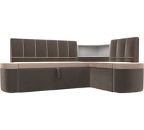 Кухонный угловой диван Лига диванов Тефида правый основа велюр бежевый, компаньон велюр коричневый 107511