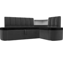 Кухонный угловой диван Лига диванов Тефида правый основа велюр черный, компаньон велюр серый 107514