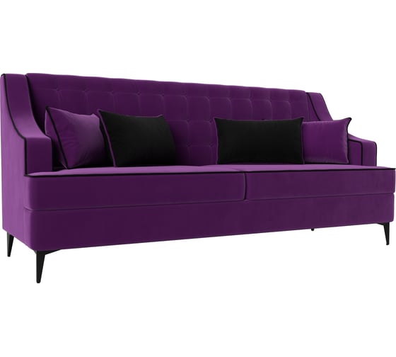Прямой диван Лига диванов Марк полностью микровельвет фиолетовый, кант микровельвет черный, подушки микровельвет ФИО/ЧЕРН 111909 1