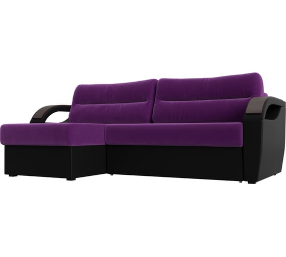 Угловой диван Лига диванов Форсайт левый основа микровельвет фиолетовый, компаньон экокожа черная 100787L 1
