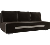 Прямой диван Лига диванов Приам полностью микровельвет коричневый, кант и вставка микровельвет бежевый 107406