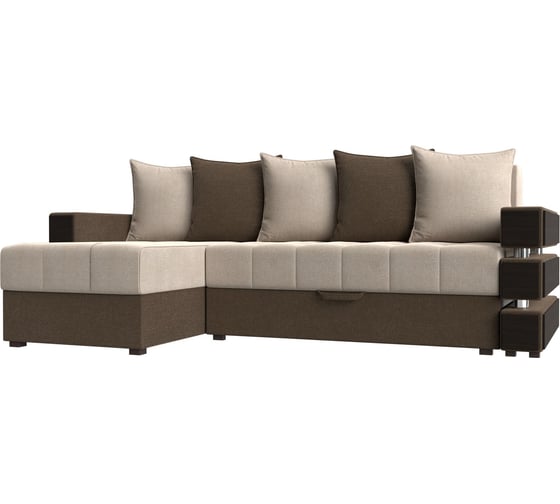 Угловой диван Лига диванов Венеция левый основа рогожка бежевая, компаньон рогожка коричневая 108433L 1