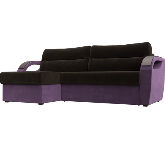 Угловой диван Лига диванов Форсайт левый основа микровельвет коричневый, компаньон микровельвет сиреневый 111589L 1