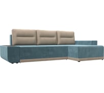 Угловой диван Лига диванов Чикаго правый основа велюр бирюзовый, подушки и вставка велюр бежевый 110739