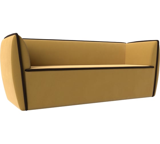 Прямой диван Лига диванов Бергамо 3-х местный полностью микровельвет желтый, кант микровельвет коричневый 112109 1