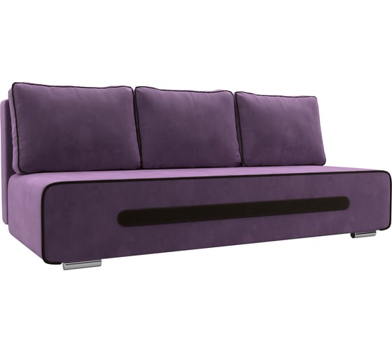 Прямой диван Лига диванов Приам полностью микровельвет сиреневый, кант и вставка микровельвет коричневый 107407 1