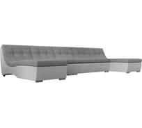 П-образный модульный диван Лига диванов Монреаль Long основа рогожка серая, компаньон экокожа белая 111544