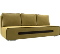 Прямой диван Лига диванов Приам полностью микровельвет желтый, кант и вставка велюр коричневый 107403