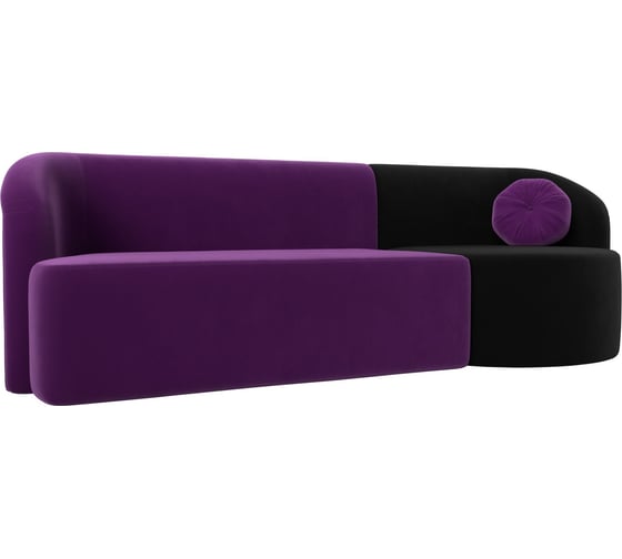 Прямой диван Лига диванов Лига-027 угол правый основная часть микровельвет фиолетовый, угловая часть микровельвет черный, подушка микровельвет фиолетовый 119541 1
