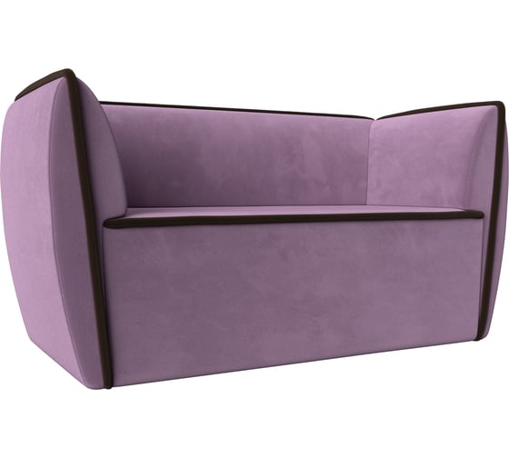 Прямой диван Лига диванов Бергамо 2-х местный полностью микровельвет сиреневый, кант микровельвет коричневый 112062 1