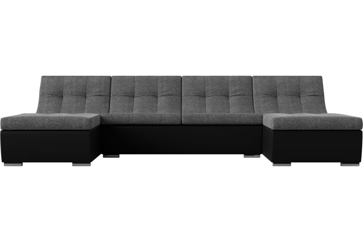 П-образный модульный диван Лига диванов Монреаль основа рогожка серая,компаньон экокожа черная 111568 - выгодная цена, отзывы, характеристики,фото - купить в Москве и РФ