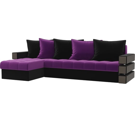 Угловой диван Лига диванов Венеция левый основа микровельвет фиолетовый, компаньон микровельвет черный 27955L 1