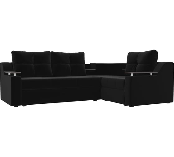 Угловой диван Лига диванов Тесей правый полностью микровельвет черный 107631 1