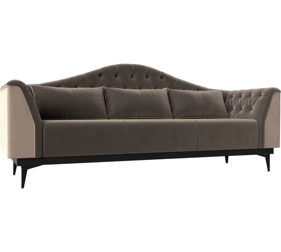 Прямой диван Лига диванов Флорида основа велюр коричневый, компаньон велюр бежевый 112341 1