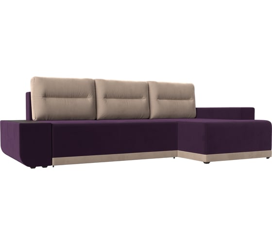 Угловой диван Лига диванов Чикаго правый основа велюр фиолетовый, подушки и вставка велюр бежевый 110733 1