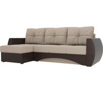 Угловой диван Лига диванов Сатурн левый основа рогожка бежевая, компаньон экокожа коричневая 101063L