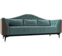 Прямой диван Лига диванов Флорида основа велюр бирюзовый, компаньон велюр коричневый 112335