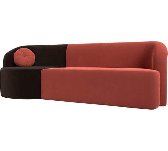 Прямой диван Лига диванов Лига-027 угол левый основная часть микровельвет коралловый, угловая часть микровельвет коричневый, подушка микровельвет коралловый 119535L 1