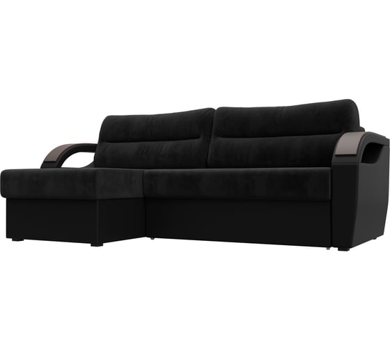 Угловой диван Лига диванов Форсайт левый основа велюр черный, компаньон экокожа черная 111578L 1