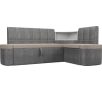 Кухонный угловой диван Лига диванов Тефида правый основа рогожка бежевая, компаньон рогожка серая 107529