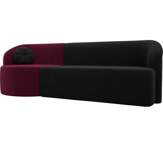 Прямой диван Лига диванов Лига-027 угол левый основная часть микровельвет черный, угловая часть микровельвет бордовый, подушка микровельвет черный 119540L 1