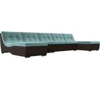 П-образный модульный диван Лига диванов Монреаль Long основа Велюр Бирюзовый, компаньон экокожа коричневая 111524