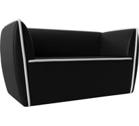 Прямой диван Лига диванов Бергамо 2-х местный полностью экокожа черная, кант экокожа белая 112081