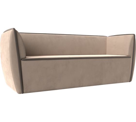 Прямой диван Лига диванов Бергамо 3-х местный полностью велюр бежевый, кант велюр коричневый 112083 1