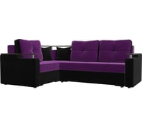Угловой диван Лига диванов Комфорт левый основа микровельвет фиолетовый, компаньон микровельвет черный 27928L