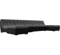 П-образный модульный диван Лига диванов Монреаль Long основа велюр серый, компаньон экокожа черная 111527