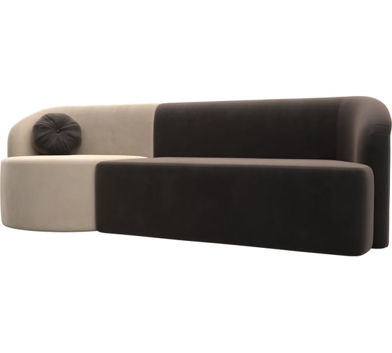 Прямой диван Лига диванов Лига-027 угол левый основная часть велюр коричневый, угловая часть велюр бежевый, подушка велюр коричневый 119504L 1