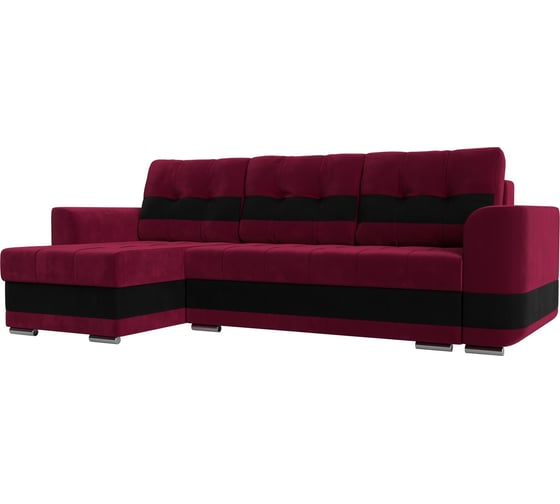 Угловой диван Лига диванов Честер левый основа микровельвет бордовый, компаньон микровельвет черный 110151L 1