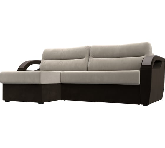 Угловой диван Лига диванов Форсайт левый основа микровельвет бежевый, компаньон микровельвет коричневый 100780L 1