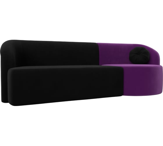 Прямой диван Лига диванов Лига-027 угол правый основная часть микровельвет черный, угловая часть микровельвет фиолетовый, подушка микровельвет черный 119542 1