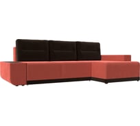 Угловой диван Лига диванов Чикаго правый основа микровельвет коралловый, подушки и вставка микровельвет коричневый 110758