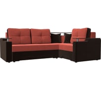 Угловой диван Лига диванов Комфорт угол правый основа микровельвет коралловый, компаньон микровельвет коричневый 114395