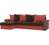 Угловой диван Лига диванов Венеция левый основа микровельвет коричневый, компаньон микровельвет коралловый 108444L