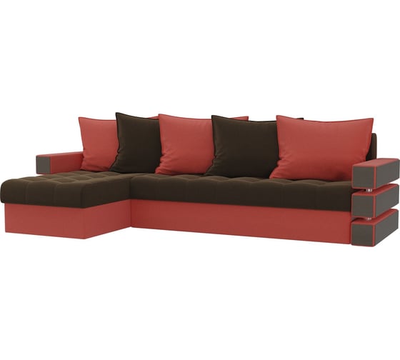 Угловой диван Лига диванов Венеция левый основа микровельвет коричневый, компаньон микровельвет коралловый 108444L 1