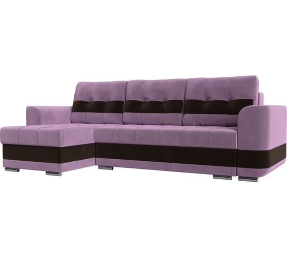 Угловой диван Лига диванов Честер левый основа микровельвет сиреневый, компаньон микровельвет коричневый 110155L 1