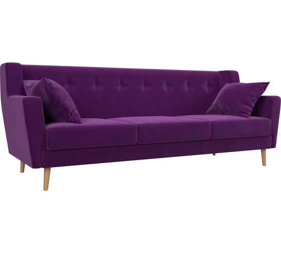 Прямой диван Лига диванов Брайтон 3 полностью микровельвет фиолетовый 109162 1