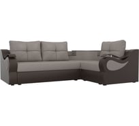 Угловой диван Лига диванов Митчелл основа рогожка бежевая, компаньон экокожа коричневая 107567