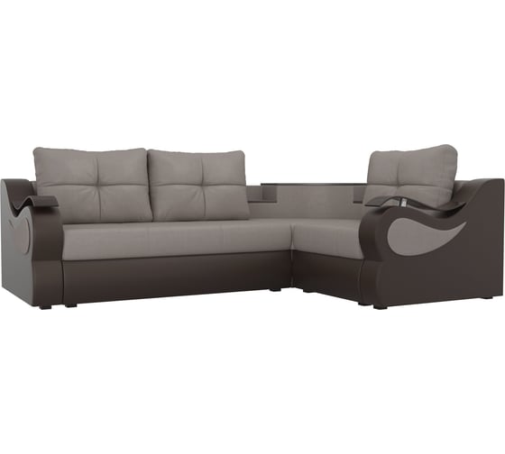 Угловой диван Лига диванов Митчелл основа рогожка бежевая, компаньон экокожа коричневая 107567 1