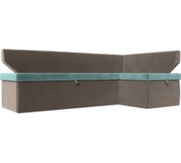 Кухонный угловой диван Лига диванов Омура правый основа велюр бирюзовый, компаньон велюр коричневый 113195