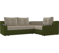 Угловой диван Лига диванов Тесей правый основа микровельвет бежевый, компаньон микровельвет зеленый 107620