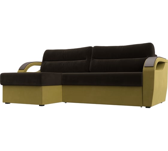 Угловой диван Лига диванов Форсайт левый основа микровельвет коричневый, компаньон микровельвет желтый 111585L 1