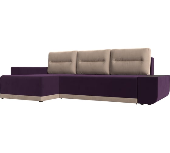 Угловой диван Лига диванов Чикаго левый угол основа велюр фиолетовый, подушки и вставка велюр бежевый 110733L 1