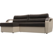 Угловой диван Лига диванов Форсайт левый основа велюр коричневый, компаньон экокожа бежевая 111576L