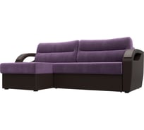 Угловой диван Лига диванов Форсайт левый основа микровельвет сиреневый, компаньон экокожа коричневая 111759L