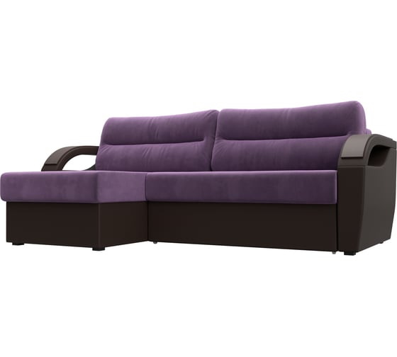 Угловой диван Лига диванов Форсайт левый основа микровельвет сиреневый, компаньон экокожа коричневая 111759L 1