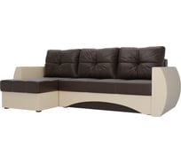 Угловой диван Лига диванов Сатурн левый основа экокожа коричневая, компаньон экокожа бежевая 101068L